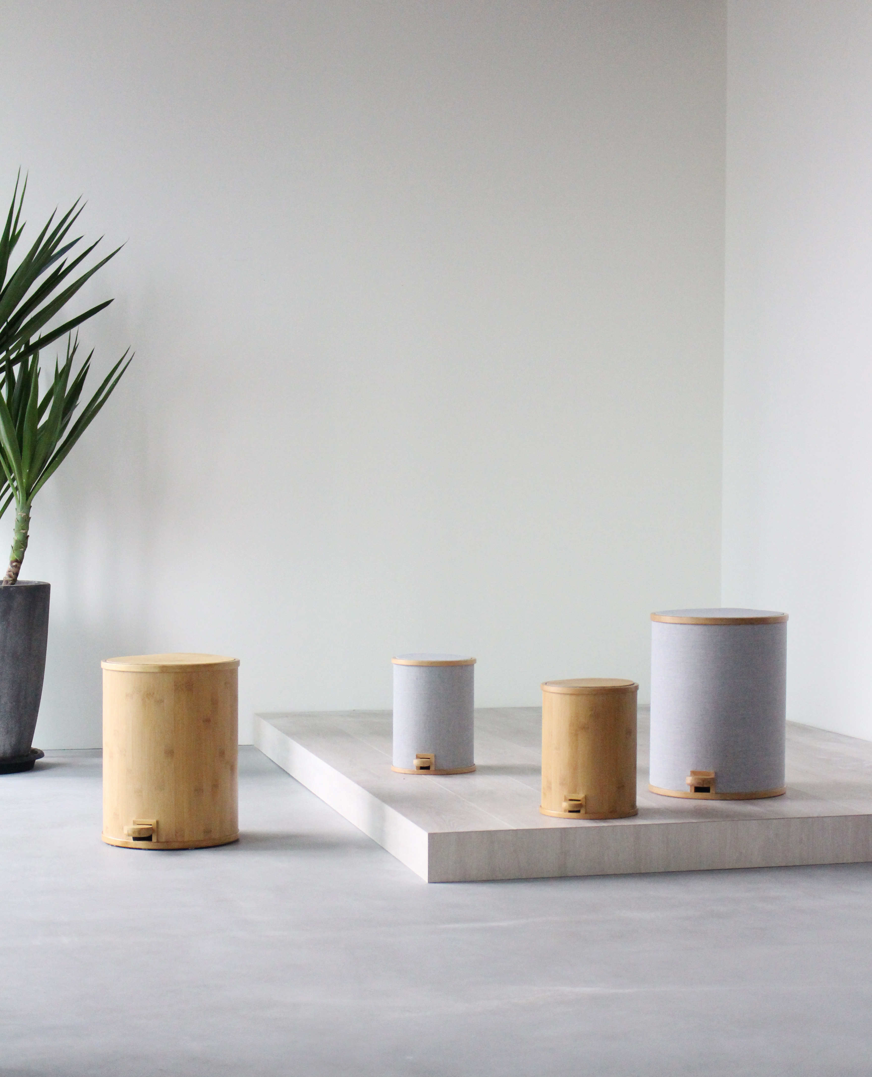 Gudee Blog-Pomp bamboo trash bin home office-Warm Neutral Pedal Bin for Home and Office