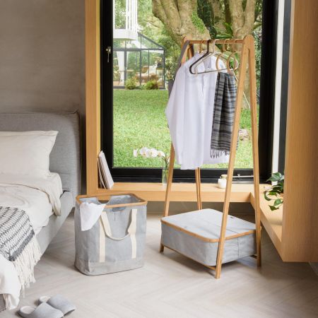 Storage Rack for Neutral Bedroom