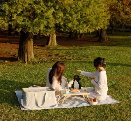 Meet nature in the soft light of spring-Akore-3-in-1 Picnic Set  Cooler, Table, Blanket